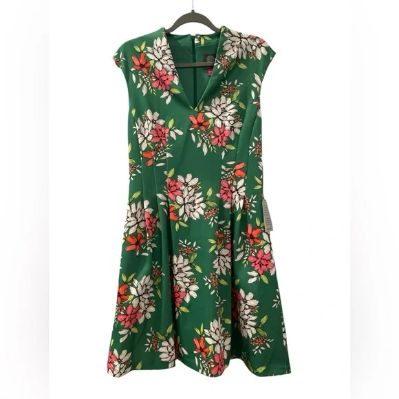 Vince Camuto Green Floral Scuba Knit Fit and Flare Dress Size 8 - Picture 4 of 12